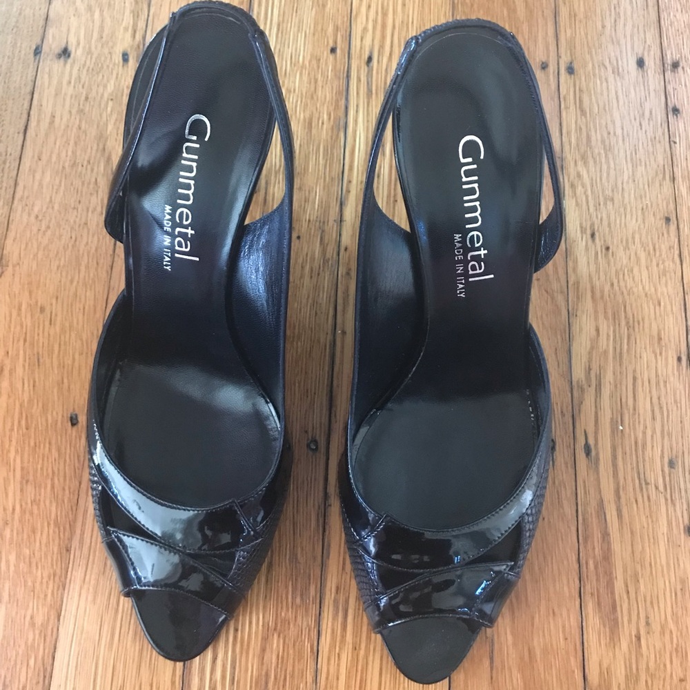 Gunmetal Black Patent Slingbacks